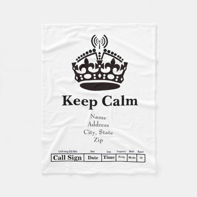 Ham Radio Keep Calm QSL Card Fleece Blanket (Front)