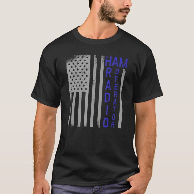 Ham Radio Operator Usa Flag Grunge Amateur Radio F T-Shirt (Front)