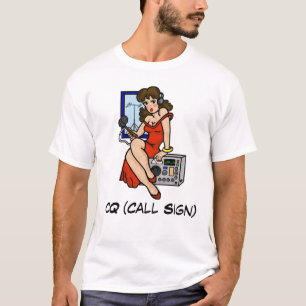 Ham Radio Pin-up Girl Brunette Tshirt Customise It