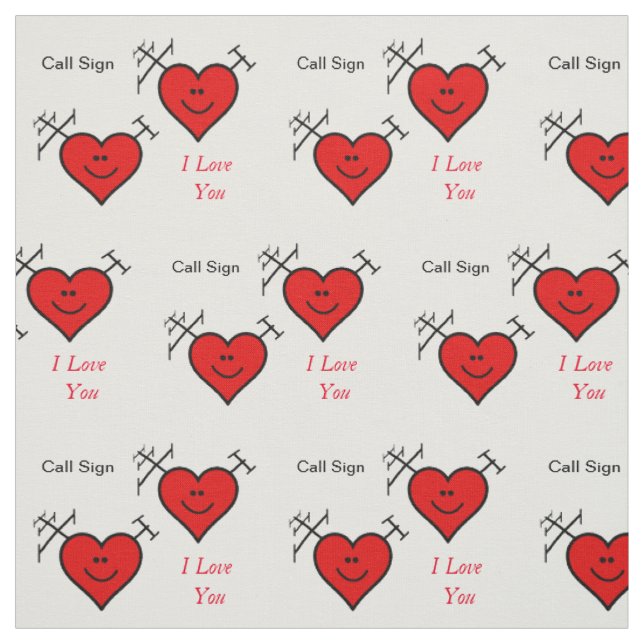 Ham Radio Romantic Heart Fabric  With Call Sign (Swatch)