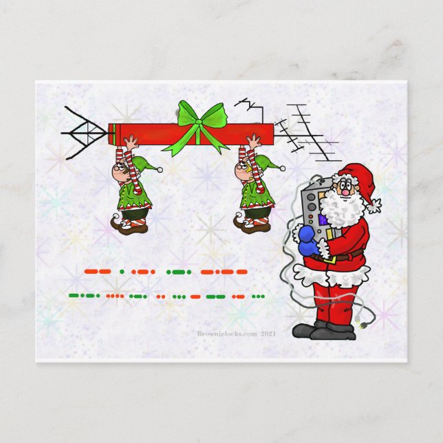Ham Radio Santa and Elves Christmas Post Card (Front)