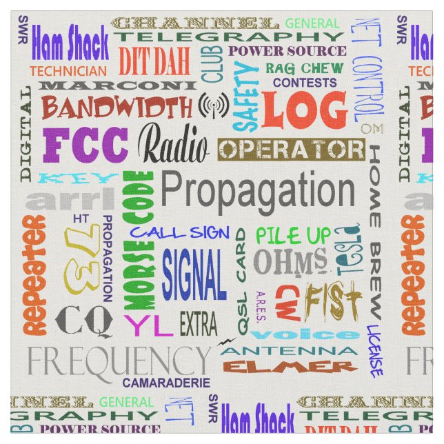 Ham Radio Word Collage Fabric (Close Up)