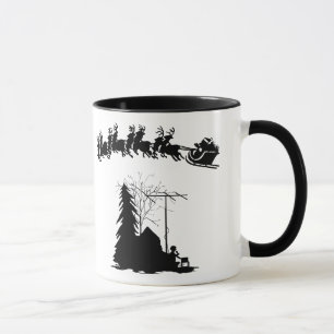 Ham Radio Xmas Mug - Silhouette Operator & Santa