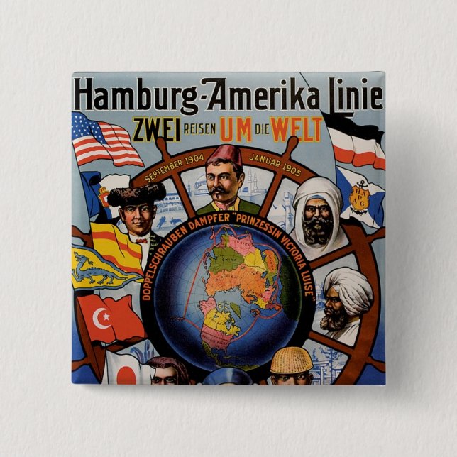Hamburg Amerika Line Poster 15 Cm Square Badge (Front)