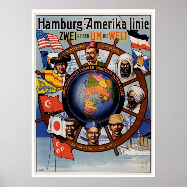 Hamburg Amerika Line Vintage Ship Advertisement Poster (Front)