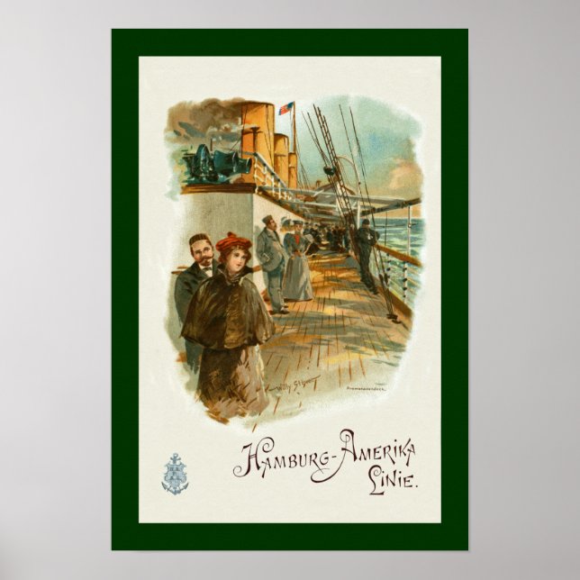 Hamburg-Amerika~SS Furst Bismark~Man/Woman On Deck Poster (Front)