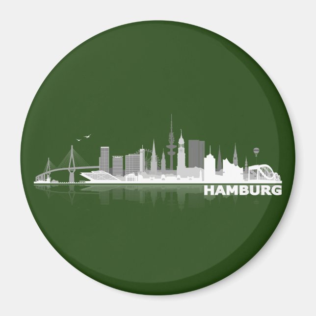 Hamburg City Skyline Magnet / refrigerator magnet (Front)