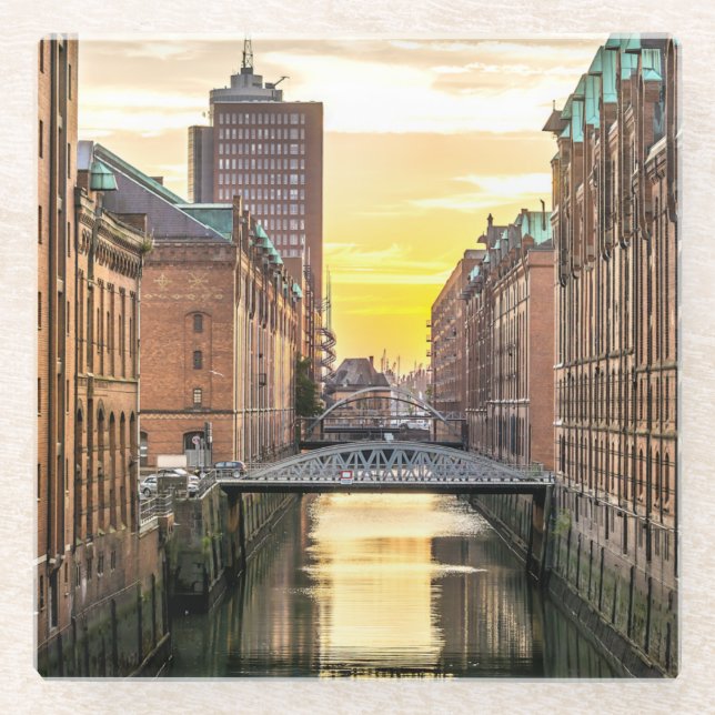 Hamburg CityScape Glass Coaster (Front)