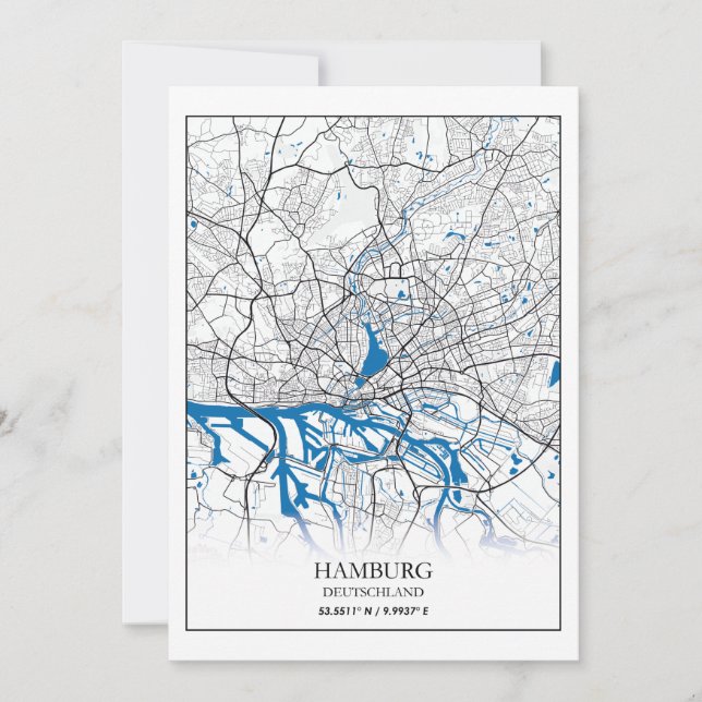 Hamburg Deutschland Germany City Map Coordinates Holiday Card (Front)