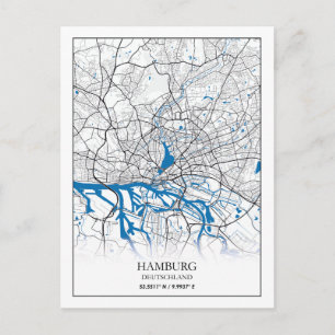 Hamburg Deutschland Germany City Map Coordinates Postcard