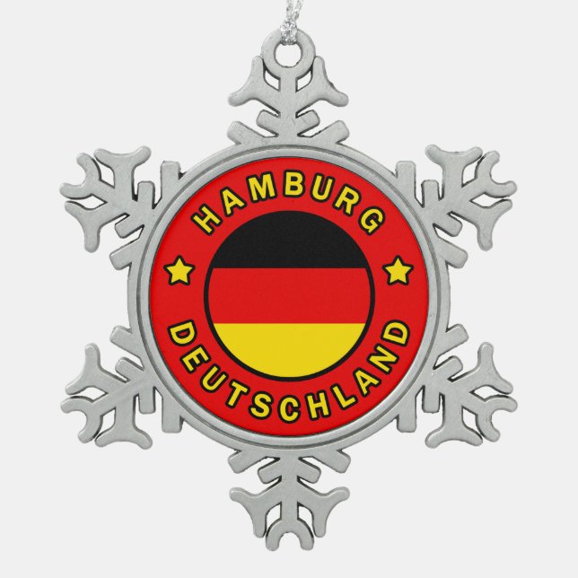 Hamburg Deutschland Snowflake Pewter Christmas Ornament (Front)