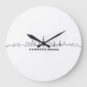 HAMBURG Elbe Germany City Skyline Silhouette Large Clock