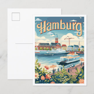 Hamburg Germany Art Vintage Travel Illustration Postcard
