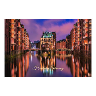 Hamburg, Germany at Night Photo Print