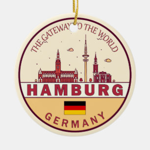Hamburg Germany City Skyline Emblem Ceramic Tree Decoration