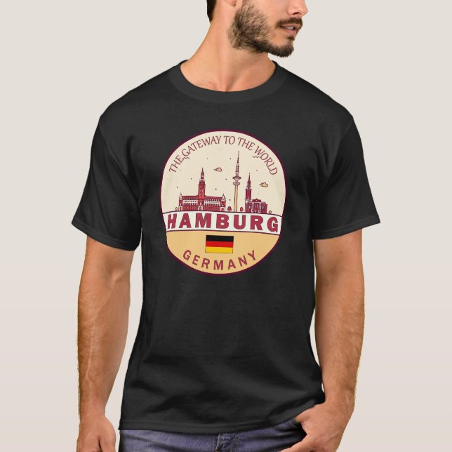 Hamburg Germany City Skyline Emblem T-Shirt (Front)