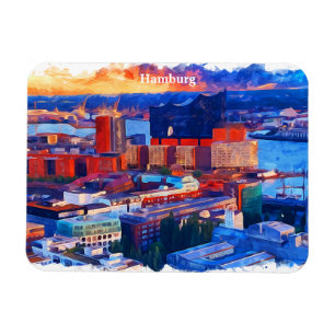 Hamburg Germany City View Watercolor Magnet