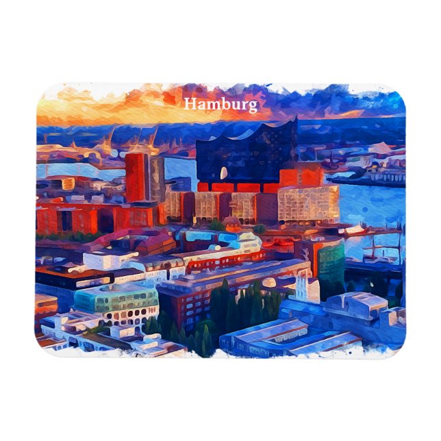 Hamburg Germany City View Watercolor Magnet (Horizontal)