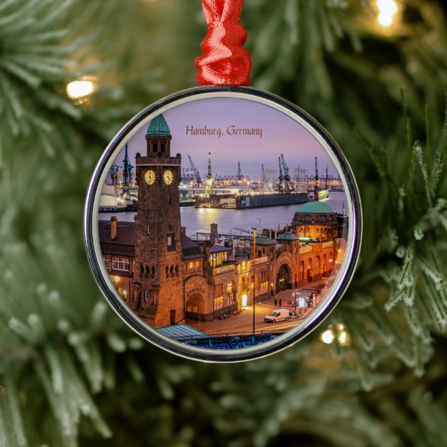 Hamburg Germany cityscape photograph Metal Tree Decoration (Tree)