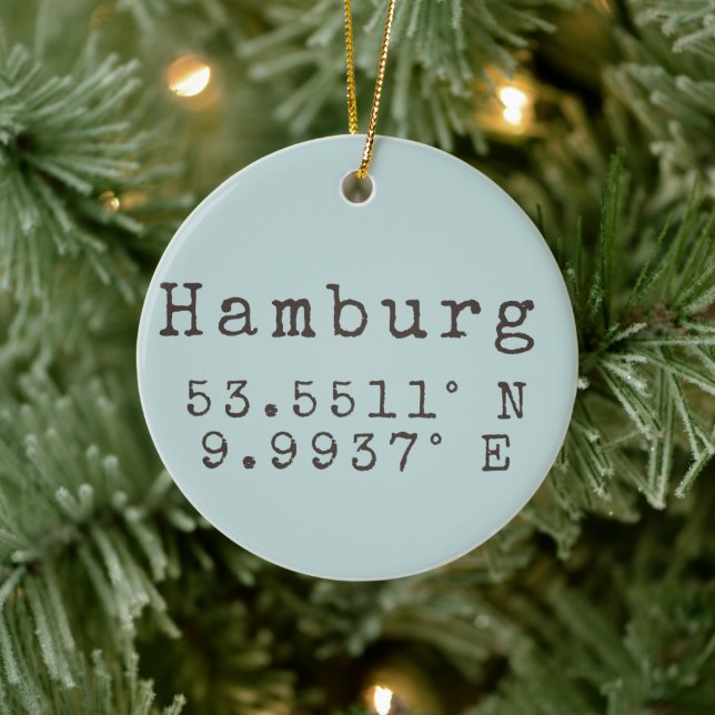 Hamburg Germany Latitude Longitude Ceramic Tree Decoration (Tree)