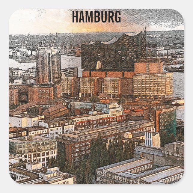 Hamburg Germany Panorama View Travel Square Sticker (Front)