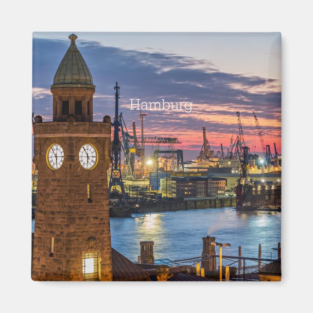 Hamburg, Germany panoramic view at twilight Magnet (Front)