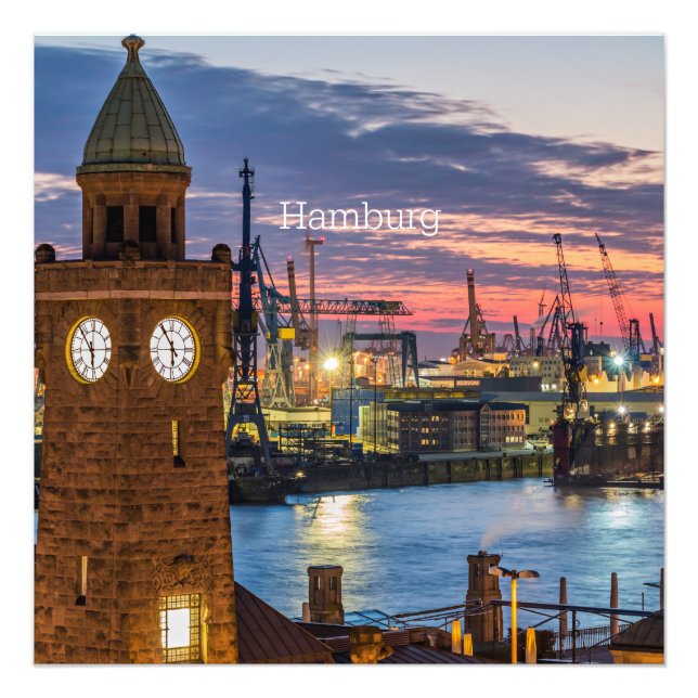 Hamburg, Germany panoramic view at twilight Photo Print (Front)