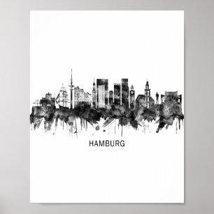 Hamburg Germany Skyline BW Poster