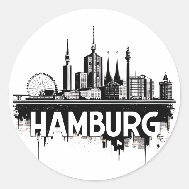 Hamburg Germany Skyline–Cityscape Urban Reflection Classic Round Sticker (Front)