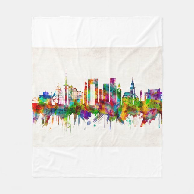 Hamburg Germany Skyline Fleece Blanket (Front)