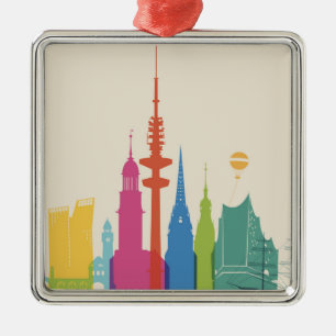 Hamburg Germany Skyline Metal Tree Decoration
