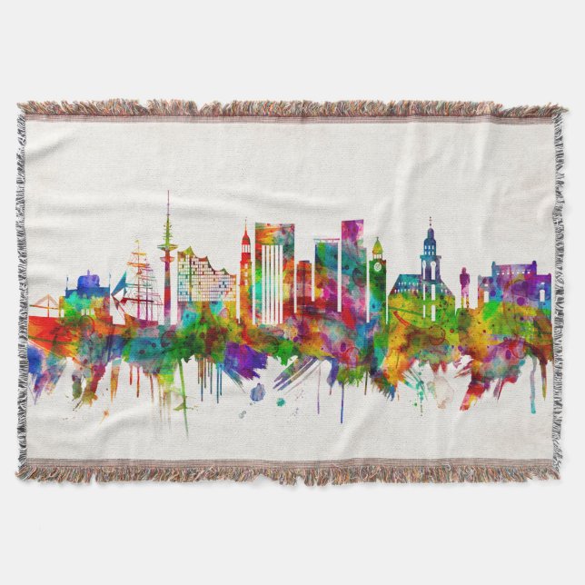 Hamburg Germany Skyline Throw Blanket (Front)
