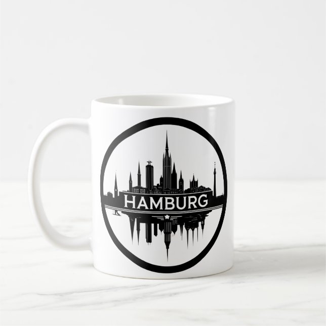 Hamburg Germany Skyline – Vintage Circle Cityscape Coffee Mug (Left)