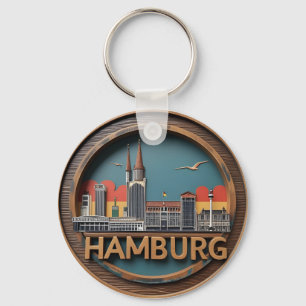 Hamburg Germany Skyline – Vintage Circle Cityscape Key Ring