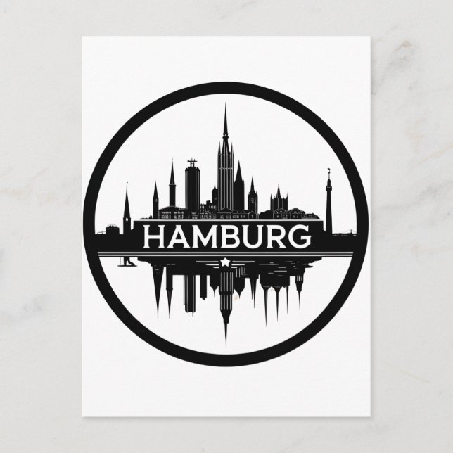 Hamburg Germany Skyline – Vintage Circle Cityscape Postcard (Front)