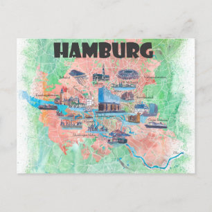 Hamburg Germany Travel Favourite Map  Postcard