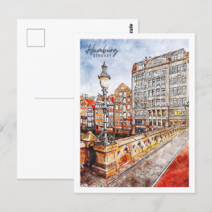 Hamburg Germany Travel Place Watercolor Postcard