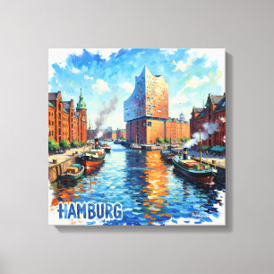 Hamburg Harbor Light Reflections Canvas Art