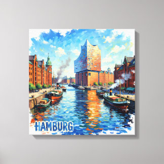 Hamburg Harbour Light Reflections Canvas Art