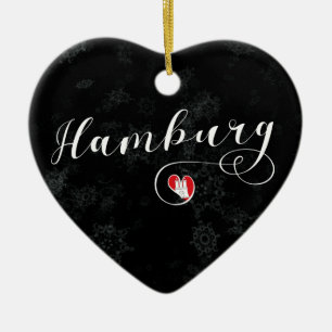 Hamburg Heart, Christmas Tree Ornament, Germany Ceramic Tree Decoration