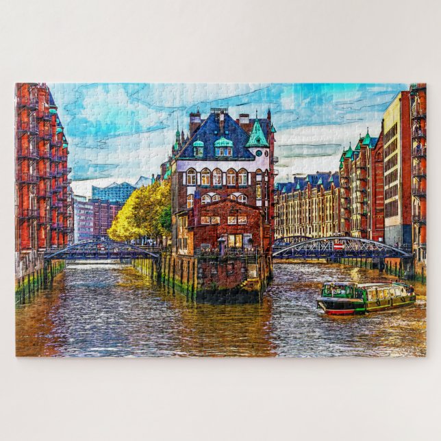 Hamburg landmark Wasserschloss, Germany. Jigsaw Puzzle (Horizontal)