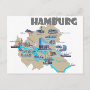 Hamburg Map Overview Postcard