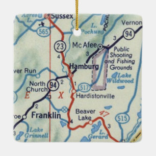 Hamburg NJ Vintage Map Ceramic Ornament