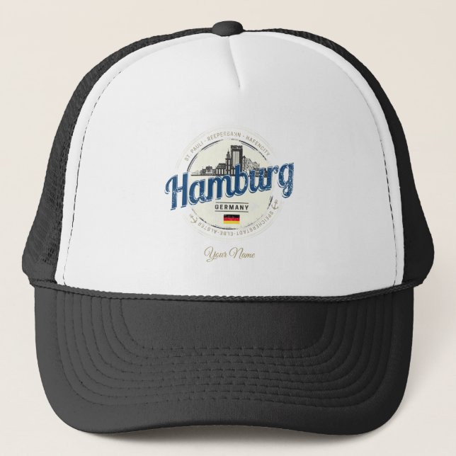 Hamburg Skyline Germany Vintage Holiday Souvenir Trucker Hat (Front)