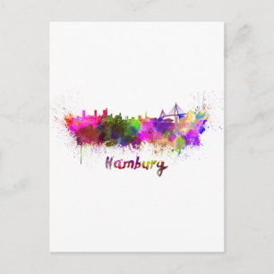 Hamburg skyline in watercolor postcard