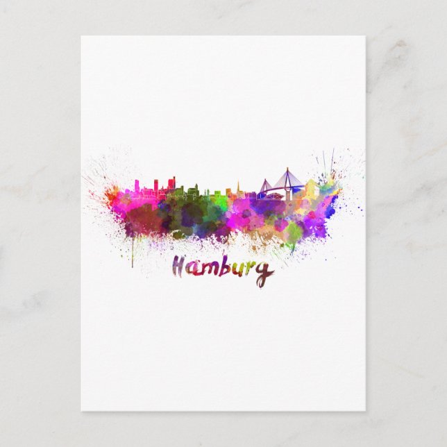 Hamburg skyline in watercolor postcard (Front)