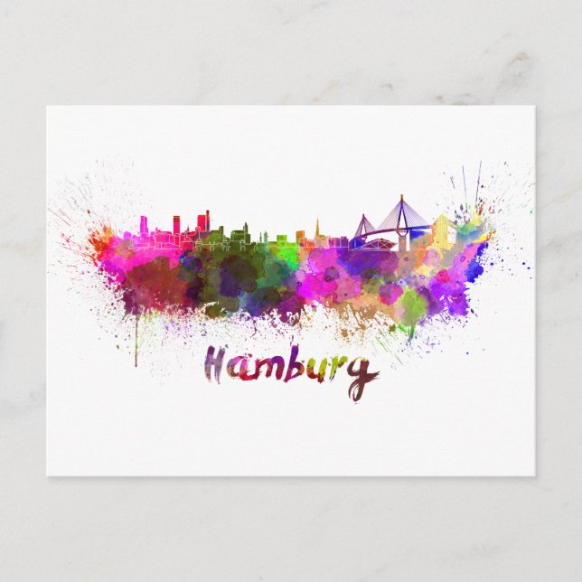 Hamburg skyline in watercolor postcard (Front)
