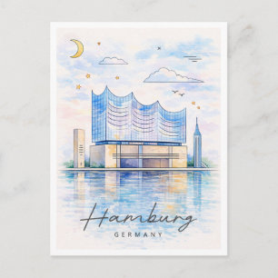 Hamburg Skyline Watercolor Germany Travel Holiday Postcard