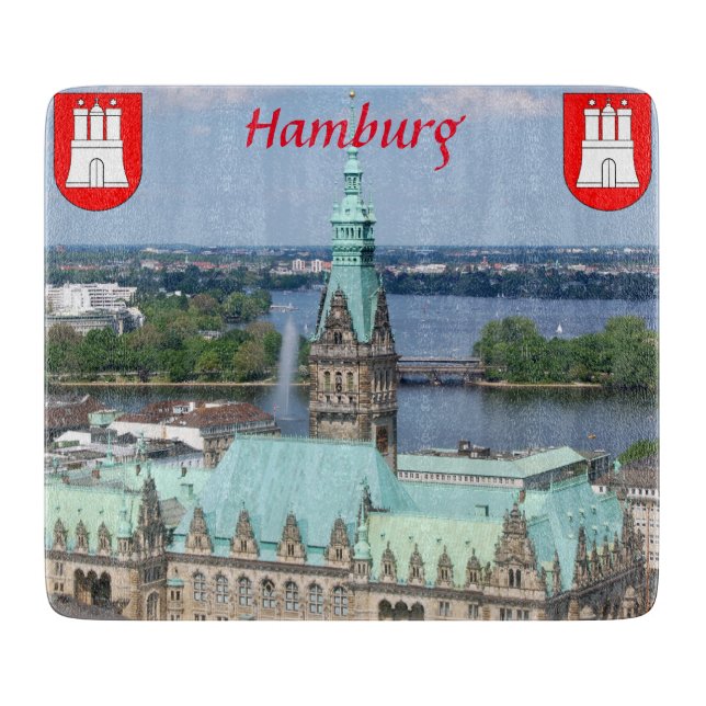 Hamburg Townhall Glas Cutting Board (Front)