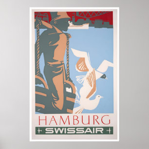 Hamburg Travel Poster Swiss Air Art Germany Print